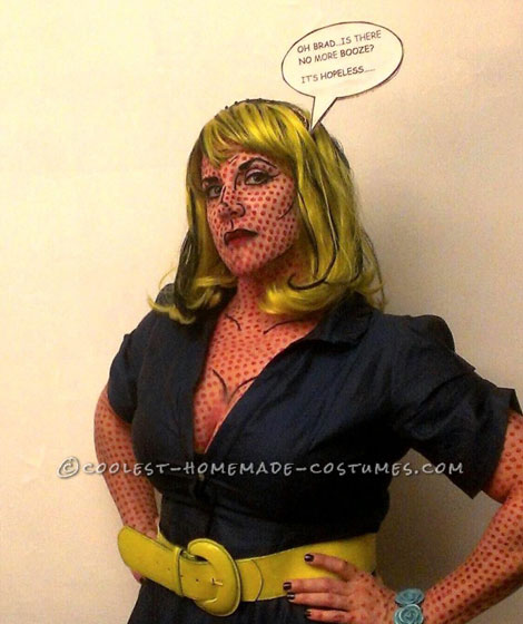Disfraz de Halloween de dama de arte pop de Liechtenstein hecho en casa