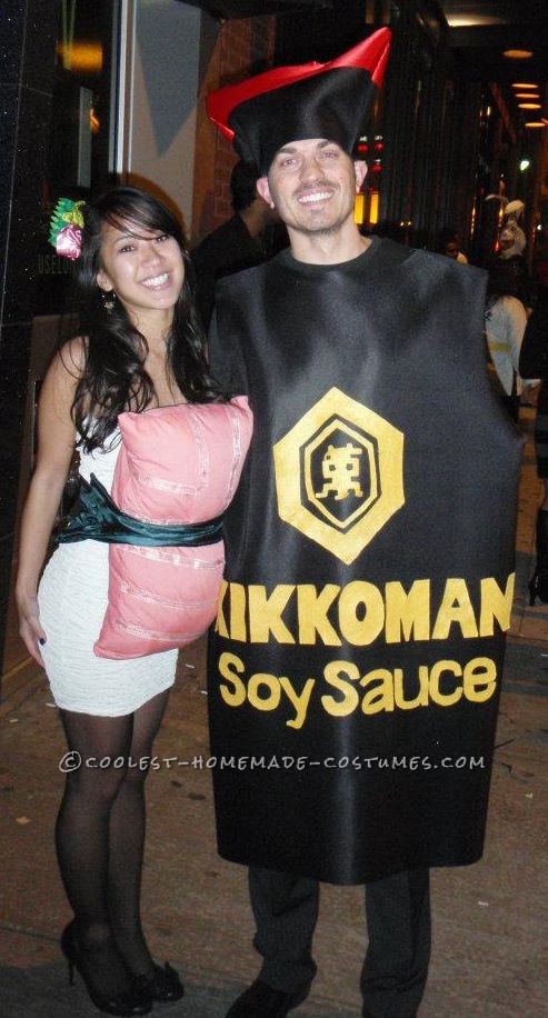 Disfraz de pareja de sushi y salsa de soja para Halloween