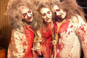 Abuelas zombies espeluznantes disfrazadas de grupo hechas en casa