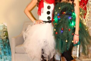 Traje ligero para pareja de muñeco de nieve y árbol de navidad en tul