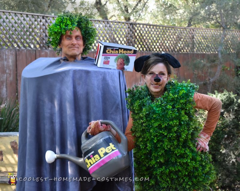 Genial disfraz de Chia Head y Chia Pet para pareja