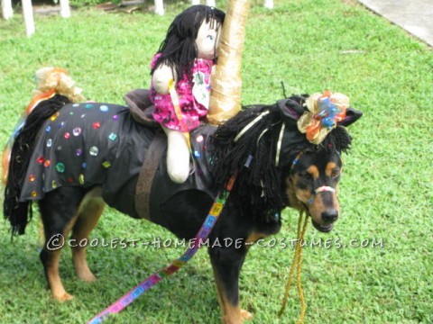 Divertido disfraz de caballo de carrusel para perro