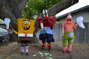 Genial disfraz de grupo de Bob Esponja hecho por ti mismo