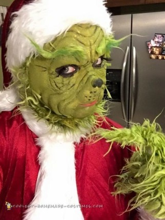 Disfraz de Grinch con máscara de Laytex y maquillaje