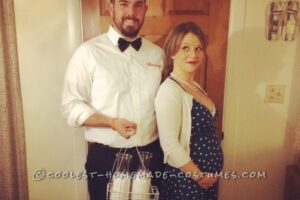 Disfraz ligero y divertido para pareja de lecheros y ama de casa embarazada