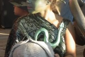 El disfraz de Medusa casero más chulo para niñas con una víctima convertida en piedra