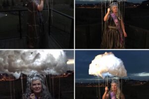 Genial disfraz casero de nube de tormenta y lluvia para Miss Calgary Verano 2016