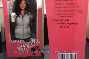 Disfraz casero de Barbie de Seattle en una caja para Halloween