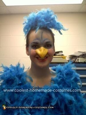 Pájaro azul de la felicidad casero en traje de nido