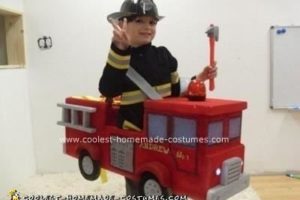 Genial disfraz casero de bombero y camión de bomberos para Halloween